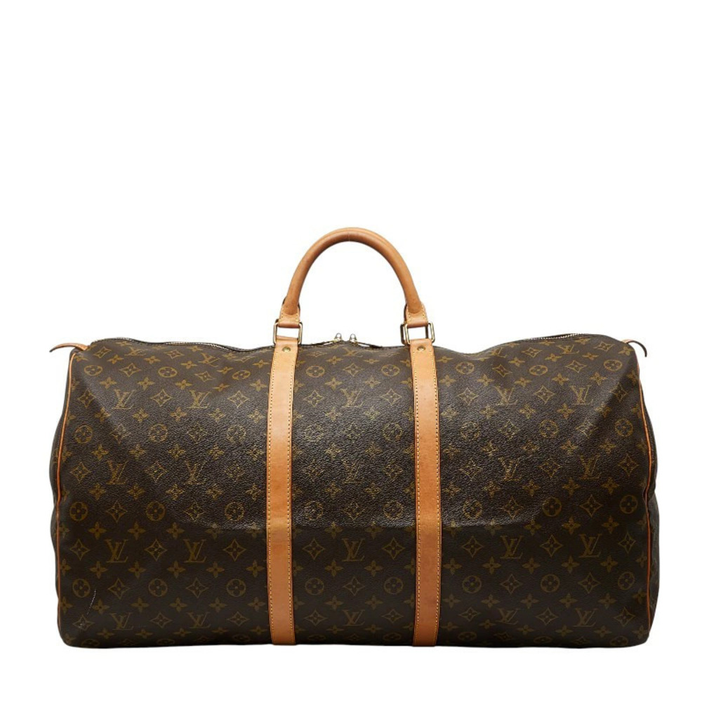 Louis Vuitton Monogram Keepall Boston Bag Travel Brown Leather